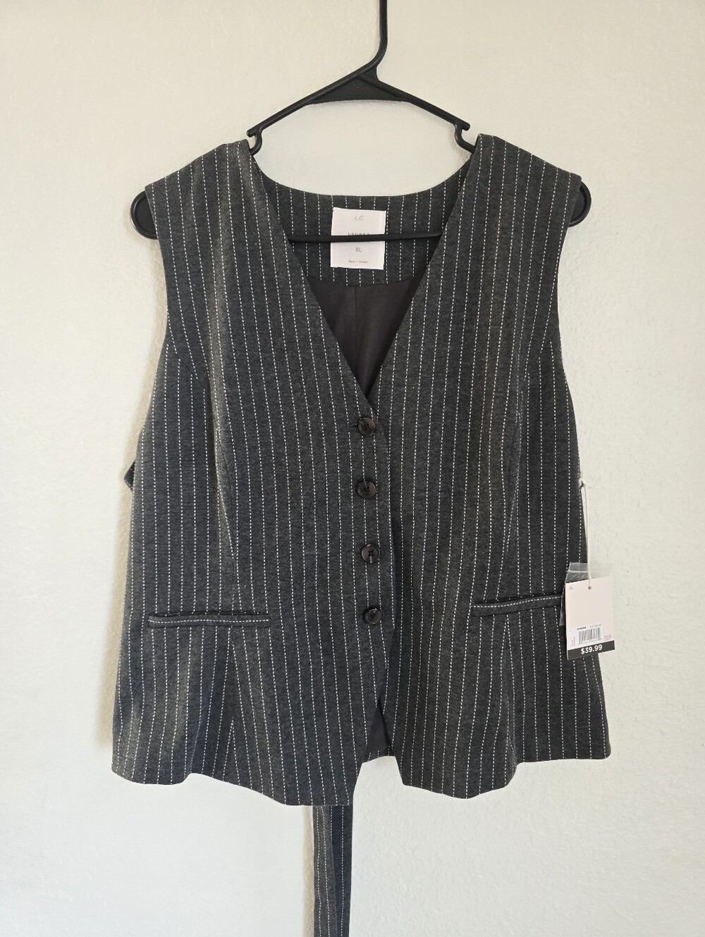 Lauren Conrad Longline V-Neck Vest pin stripe gray sz XL Kohls NWT nice quality